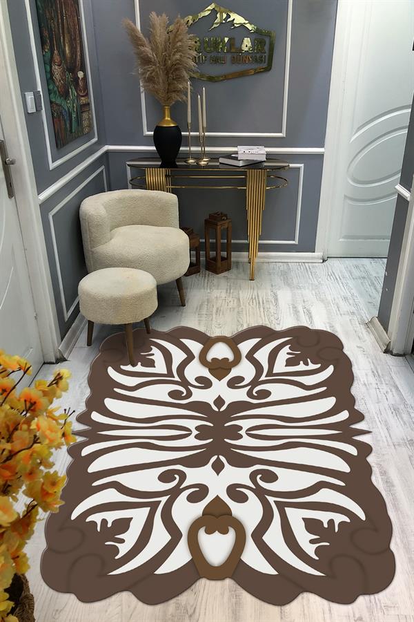 Kaymaz Taban Yıkanabilir Dijital Baskı Dekoratif Modern Desenli Elegance Serisi Lazer Kesim Dot Taban Halı ELG45