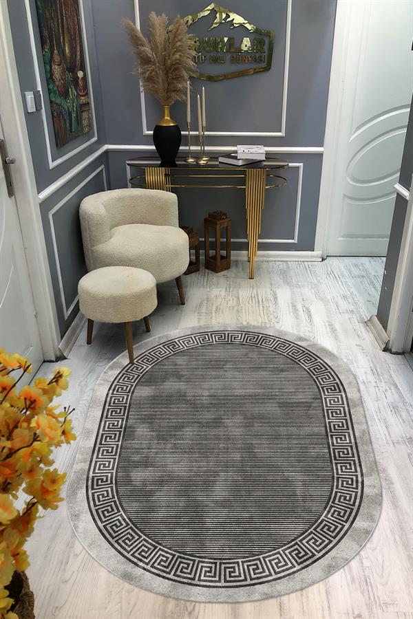 Kaymaz Taban Yıkanabilir Dijital Baskı Oval Kesim Dekoratif Modern Desenli Dot Taban Halı OVAL003