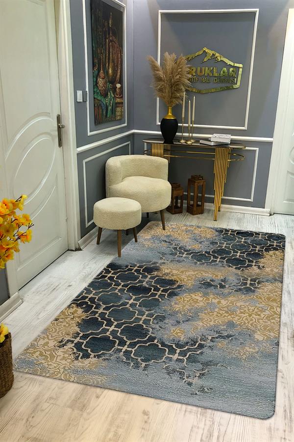 Kaymaz Taban Yıkanabilir Dijital Baskı Dekoratif Modern Desenli Dot Taban Halı Soft  Serisi SFT36