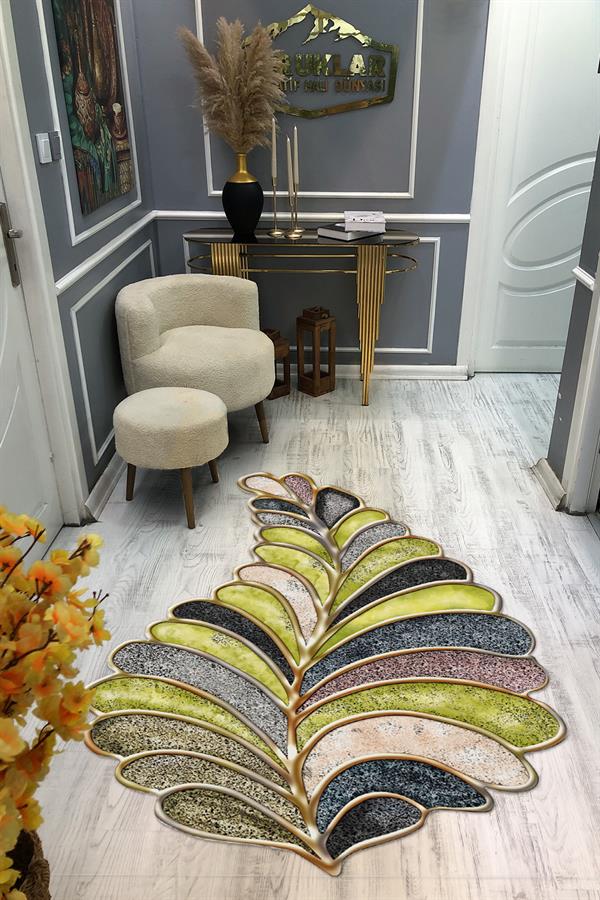 Kaymaz Taban Yıkanabilir Dijital Baskı Dekoratif Modern Desenli Elegance Serisi Lazer Kesim Dot Taban Halı ELG21