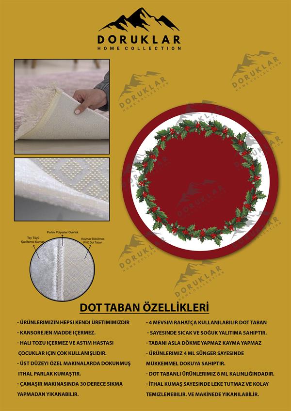 Kaymaz Taban Yıkanabilir Dijital Baskı Yılbaşı Desenli Dot Taban Halı