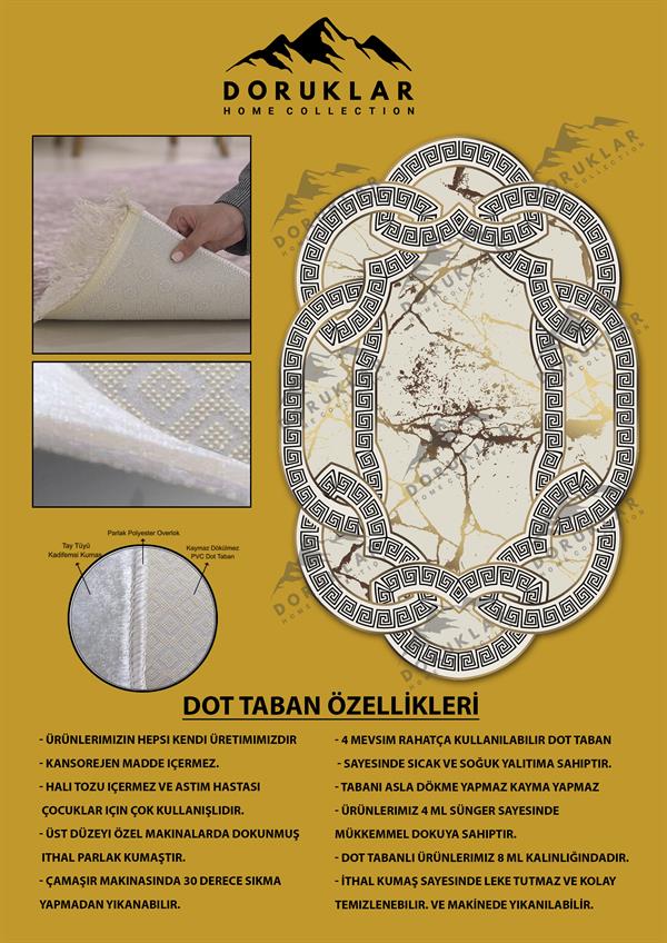 Kaymaz Taban Yıkanabilir Dijital Baskı Dekoratif Modern Desenli Elegance Serisi Lazer Kesim Dot Taban Halı ELG07