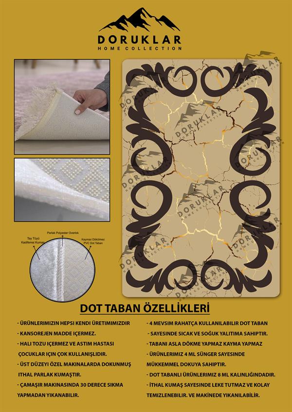 Kaymaz Taban Yıkanabilir Dijital Baskı Gold Mermerli Kuğu Desenli Halı