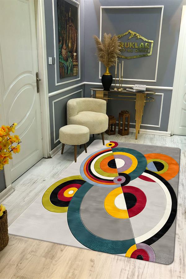 Kaymaz Taban Yıkanabilir Dijital Baskı Dekoratif Modern Desenli Dot Taban Halı Soft  Serisi SFT20