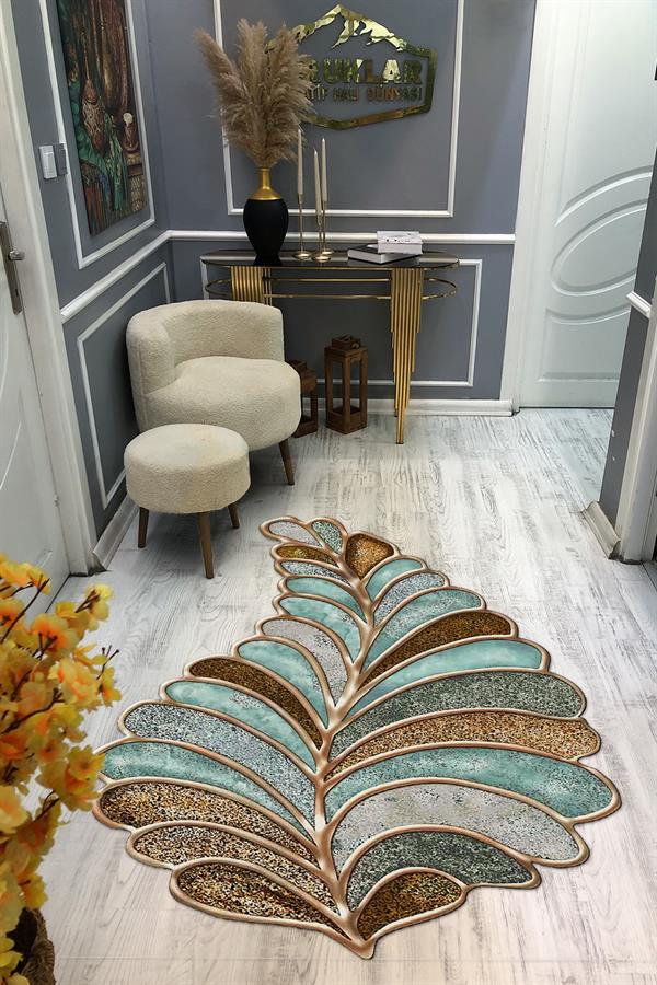 Kaymaz Taban Yıkanabilir Dijital Baskı Dekoratif Modern Desenli Elegance Serisi Lazer Kesim Dot Taban Halı ELG24