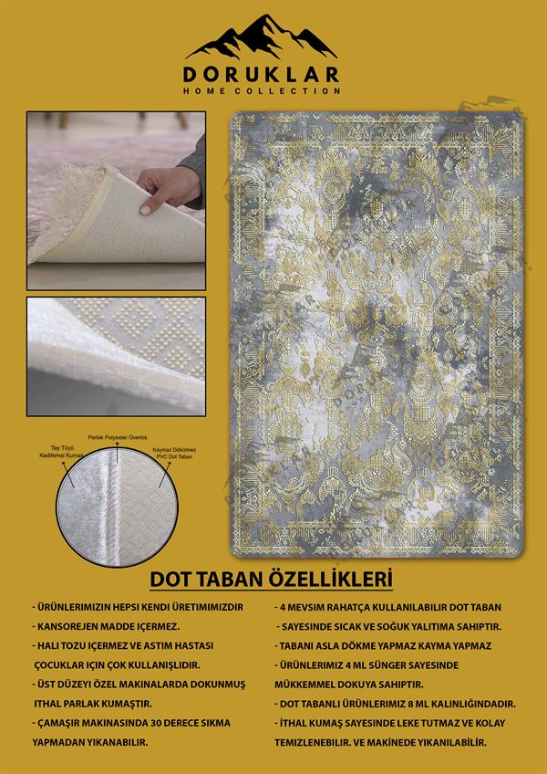 Kaymaz Taban Yıkanabilir Dijital Baskı Eskitme Desenli Salon Halısı