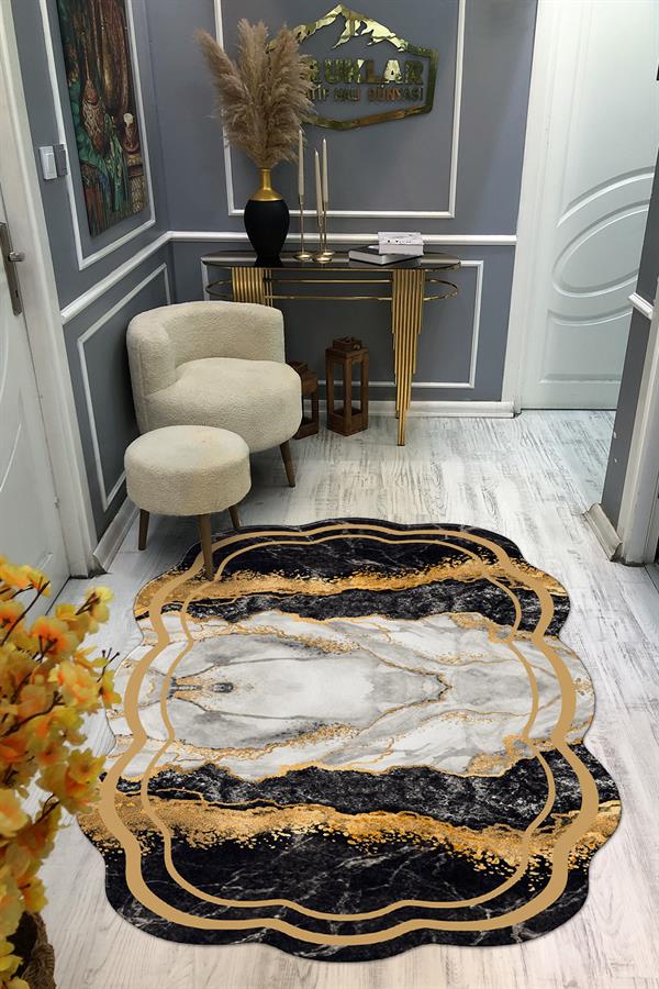 Kaymaz Taban Yıkanabilir Dijital Baskı Dekoratif Modern Desenli Elegance Serisi Lazer Kesim Dot Taban Halı ELG72