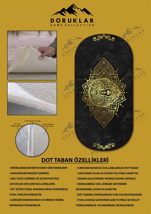 Kaymaz Taban Yıkanabilir Dijital Baskı Dekoratif Modern Desenli Alfa Serisi Dot Taban Halı ALF01