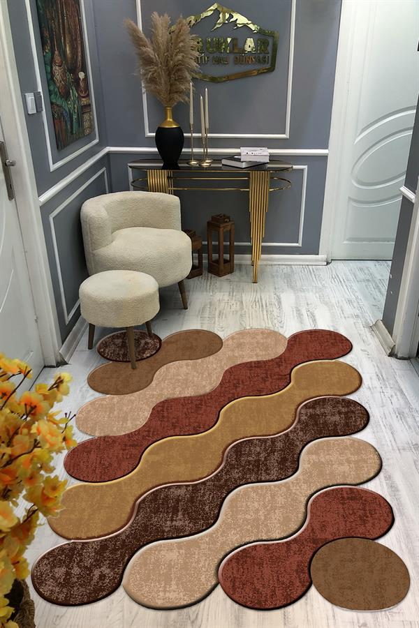 Kaymaz Taban Yıkanabilir Dijital Baskı Dekoratif Modern Desenli Elegance Serisi Lazer Kesim Dot Taban Halı ELG36