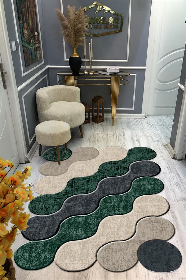 Kaymaz Taban Yıkanabilir Dijital Baskı Dekoratif Modern Desenli Elegance Serisi Lazer Kesim Dot Taban Halı ELG02