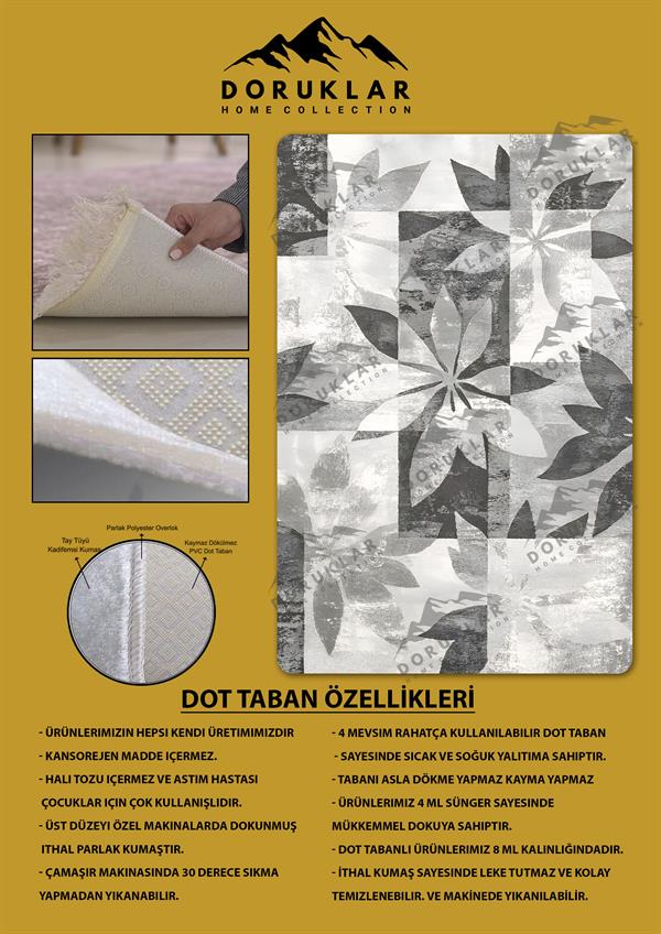 Kaymaz Taban Yıkanabilir Dijital Baskı Dekoratif Modern Desenli Dot Taban Halı Nes V2 Serisi NES002