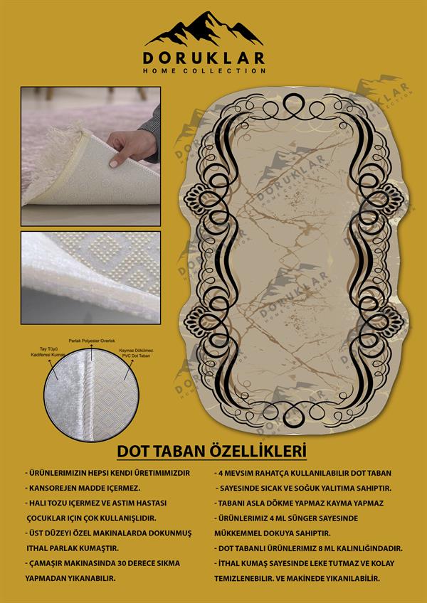 Kaymaz Taban Yıkanabilir Dijital Baskı Dekoratif Modern Desenli Elegance Serisi Lazer Kesim Dot Taban Halı ELG82