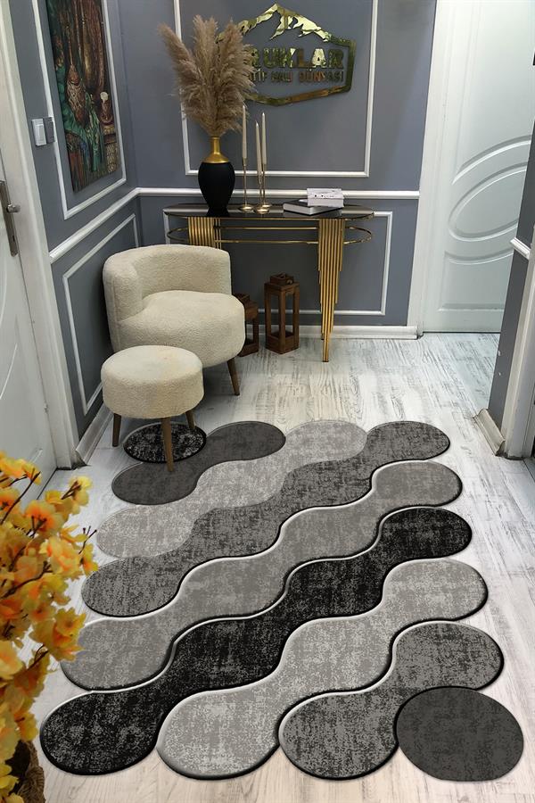 Kaymaz Taban Yıkanabilir Dijital Baskı Dekoratif Modern Desenli Elegance Serisi Lazer Kesim Dot Taban Halı ELG03