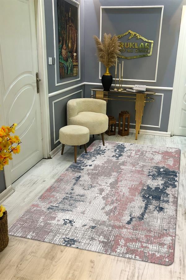 Kaymaz Taban Yıkanabilir Dijital Baskı Eskitme Desenli Salon Halısı