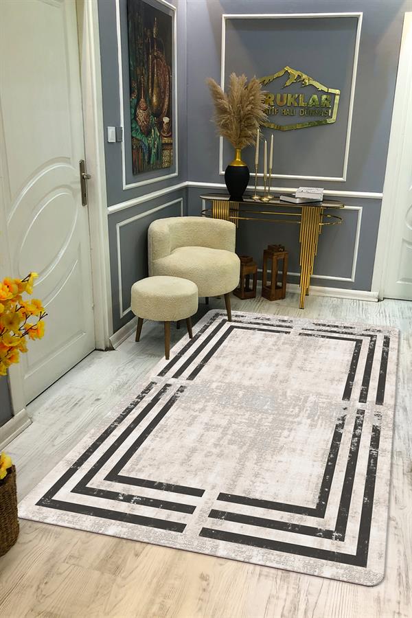 Kaymaz Taban Yıkanabilir Dijital Baskı Eskitme Desenli Salon Halısı