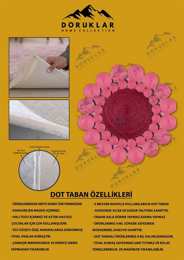 Kaymaz Taban Yıkanabilir Dijital Baskı Lazer Kesim Jüt Görünüm Hasır Desenli Dot Taban Halı