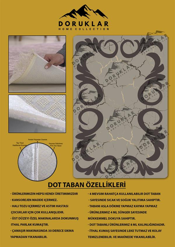 Kaymaz Taban Yıkanabilir Dijital Baskı Gold Mermerli Kuğu Desenli Halı