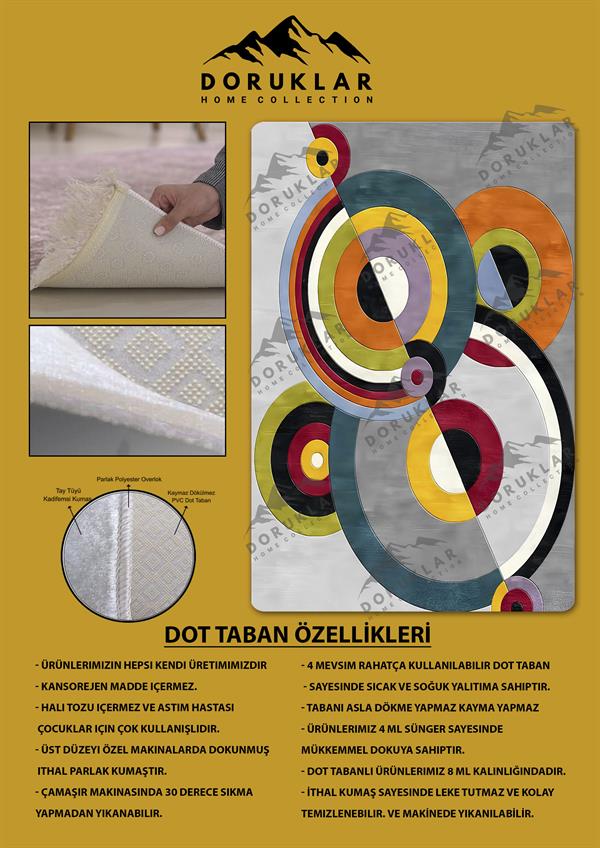 Kaymaz Taban Yıkanabilir Dijital Baskı Dekoratif Modern Desenli Dot Taban Halı Soft  Serisi SFT20