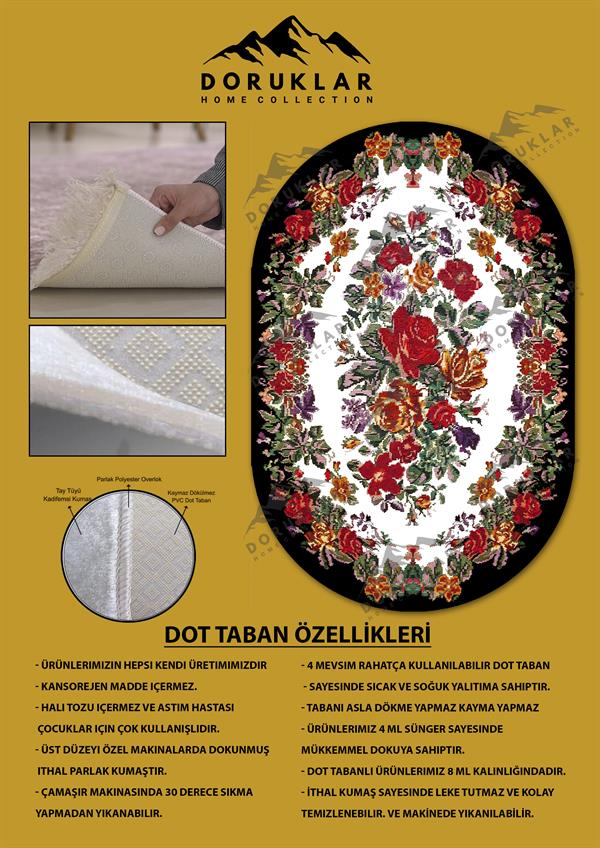 Kaymaz Taban Yıkanabilir Dijital Baskı Oval Kesim Dekoratif Modern Desenli Dot Taban Halı OVAL001