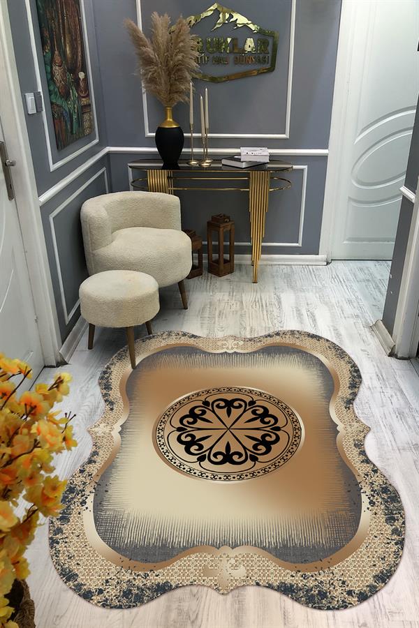 Kaymaz Taban Yıkanabilir Dijital Baskı Dekoratif Modern Desenli Elegance Serisi Lazer Kesim Dot Taban Halı ELG17