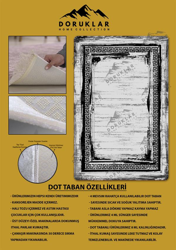 Kaymaz Taban Yıkanabilir Dijital Baskı Dekoratif Modern Desenli Dot Taban Halı Nova Serisi NV100