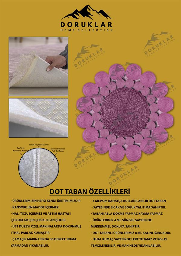 Kaymaz Taban Yıkanabilir Dijital Baskı Lazer Kesim Jüt Görünüm Hasır Desenli Dot Taban Halı