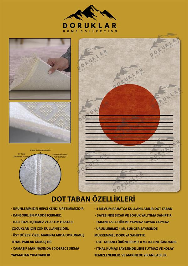Kaymaz Taban Yıkanabilir Dijital Baskı Minimal Desenli Dot Taban Halı