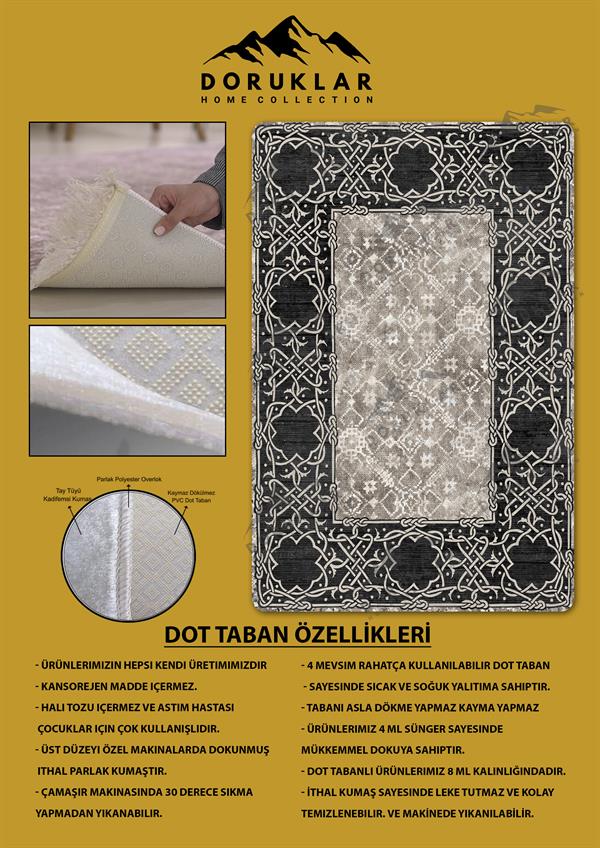 Kaymaz Taban Yıkanabilir Dijital Baskı Dekoratif Modern Desenli Dot Taban Halı Nova Serisi NV56