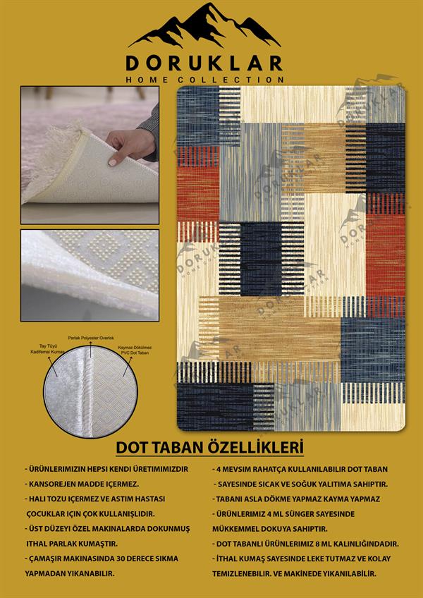 Kaymaz Taban Yıkanabilir Dijital Baskı Dekoratif Modern Desenli Marry Serisi Dot Taban Halı MRY10