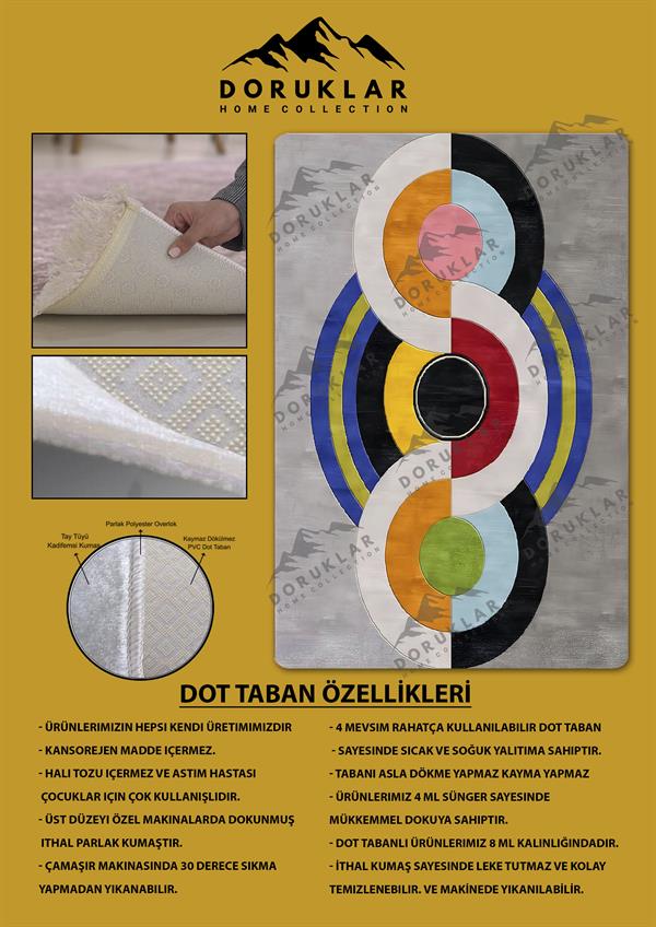 Kaymaz Taban Yıkanabilir Dijital Baskı Dekoratif Modern Desenli Dot Taban Halı Soft  Serisi SFT19