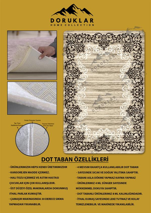Kaymaz Taban Yıkanabilir Dijital Baskı Dekoratif Modern Desenli Dot Taban Halı Nova Serisi NV21