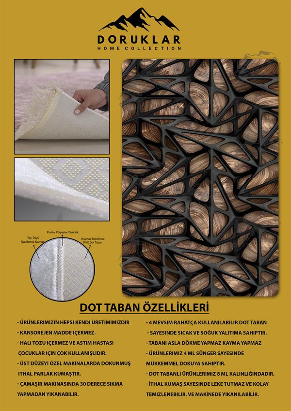 Kaymaz Taban Yıkanabilir Dijital Baskı Dekoratif Modern Desenli Dot Taban Halı Nes V2 Serisi NES001