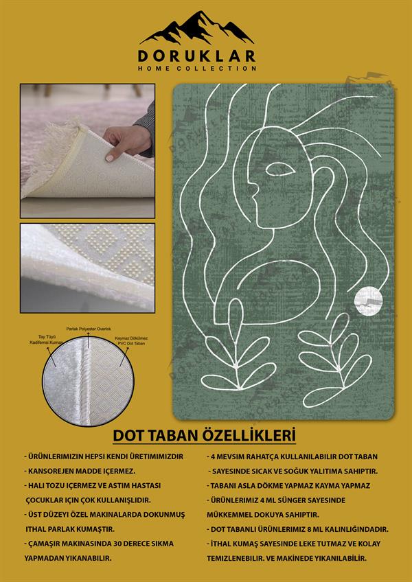 Kaymaz Taban Yıkanabilir Dijital Baskı Dekoratif Modern Desenli Retro Serisi Dot Taban Halı RTR01