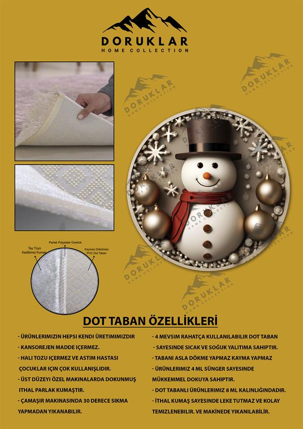 Kaymaz Taban Yıkanabilir Dijital Baskı Yılbaşı Desenli Dot Taban Halı