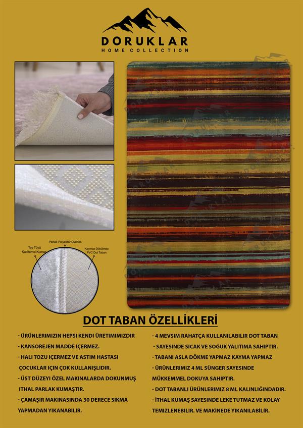Kaymaz Taban Yıkanabilir Dijital Baskı Dekoratif Modern Desenli Alfa Serisi Dot Taban Halı ALF06