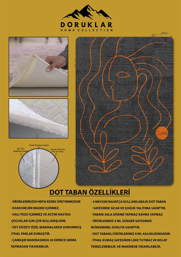 Kaymaz Taban Yıkanabilir Dijital Baskı Dekoratif Modern Desenli Retro Serisi Dot Taban Halı RTR05