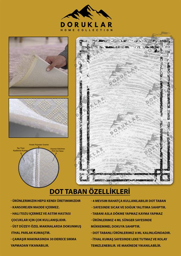 Kaymaz Taban Yıkanabilir Dijital Baskı Dekoratif Modern Desenli Dot Taban Halı Nova Serisi NV109