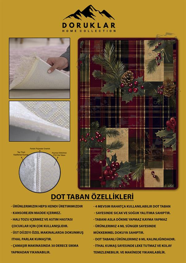 Kaymaz Taban Yıkanabilir Dijital Baskı Yılbaşı Desenli Dot Taban Halı