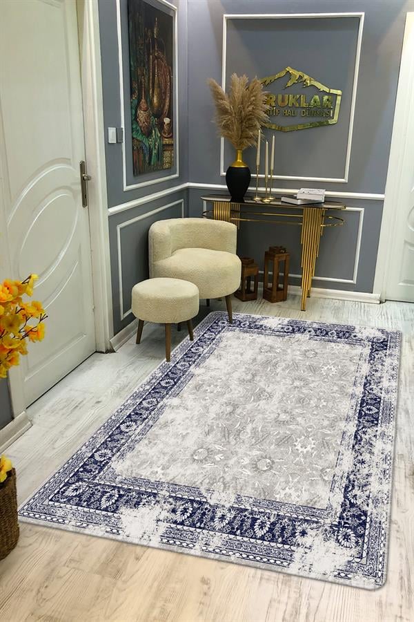 Kaymaz Taban Yıkanabilir Dijital Baskı Eskitme Desenli Salon Halısı