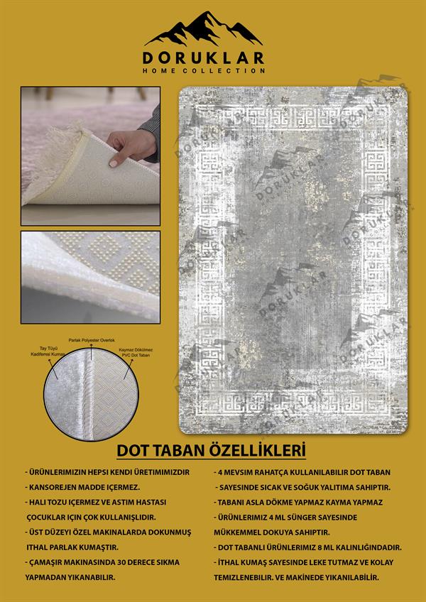 Kaymaz Taban Yıkanabilir Dijital Baskı Eskitme Desenli Salon Halısı
