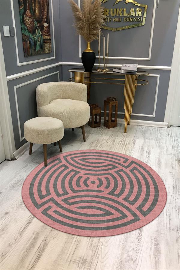 Kaymaz Taban Yıkanabilir Dijital Baskı Dekoratif Modern Desenli Maze Serisi Dot Taban Halı MZ01