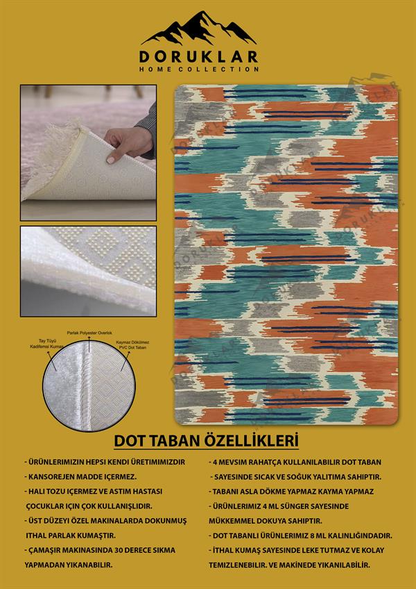 Kaymaz Taban Yıkanabilir Dijital Baskı Dekoratif Modern Desenli Dot Taban Halı Nes V2 Serisi NES003