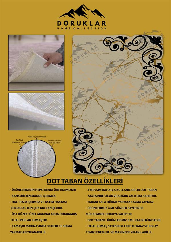 Kaymaz Taban Yıkanabilir Dijital Baskı Dekoratif Modern Desenli Elegance Serisi Lazer Kesim Dot Taban Halı ELG20