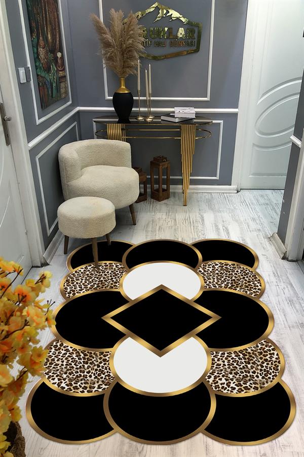 Kaymaz Taban Yıkanabilir Dijital Baskı Dekoratif Modern Desenli Elegance Serisi Lazer Kesim Dot Taban Halı ELG67