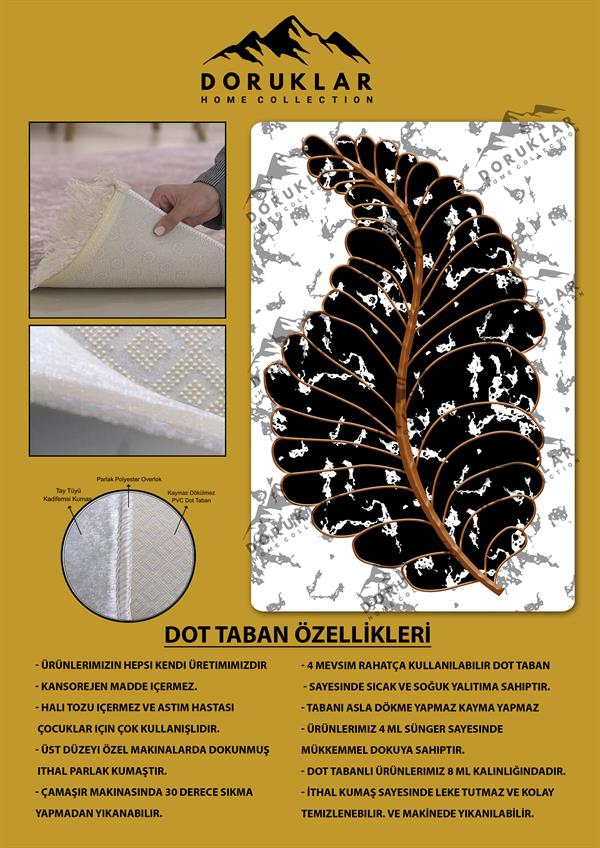 Kaymaz Taban Yıkanabilir Dijital Baskı Yaprak Desenli Halı