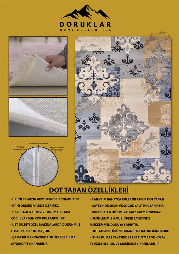 Kaymaz Taban Yıkanabilir Dijital Baskı Dekoratif Modern Desenli Dot Taban Halı Nes V2 Serisi NES015