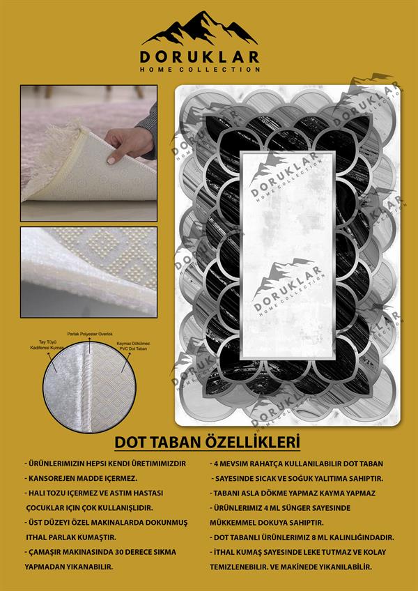 Kaymaz Taban Yıkanabilir Dijital Baskı Çerçeve Desenli Halı