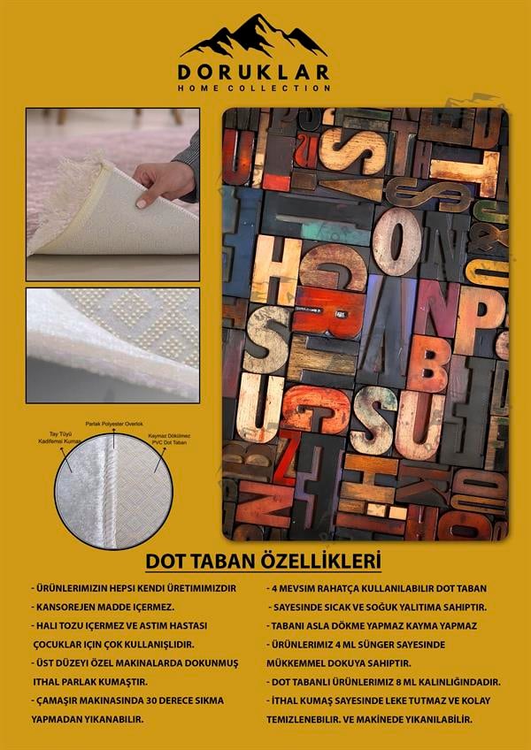 Kaymaz Taban Yıkanabilir Dijital Baskı Dekoratif Modern Desenli Dot Taban Halı