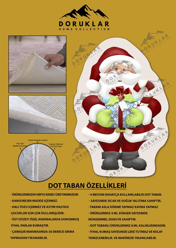 Kaymaz Taban Yıkanabilir Dijital Baskı Yılbaşı Desenli Dot Taban Halı
