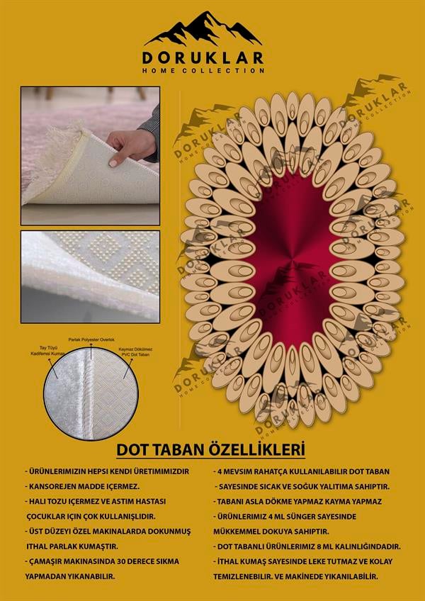 Kaymaz Taban Yıkanabilir Dijital Baskı Lazer Kesimli Kırmızı Damlacık Desenli Dot Taban Halı
